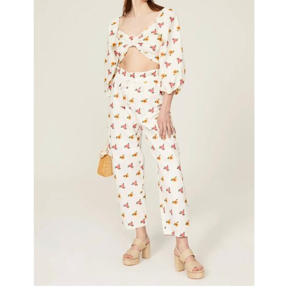FARM RIO Mixed Flowers Embroidered Pants Top Set